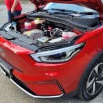 MG ZS EV front with bonnet open