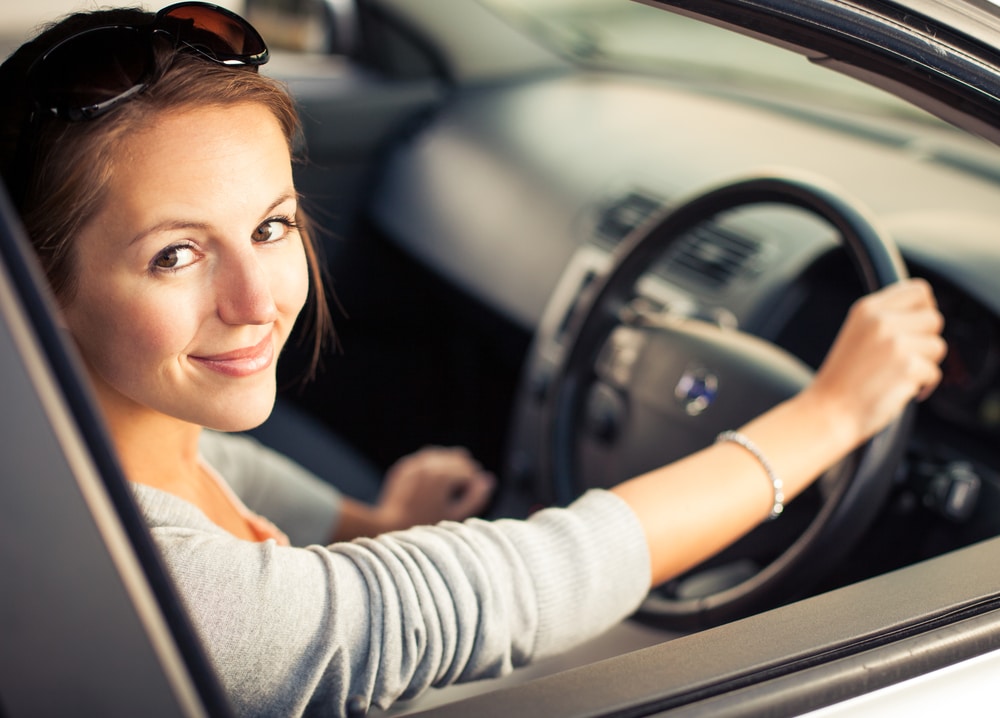 Woman driving car
