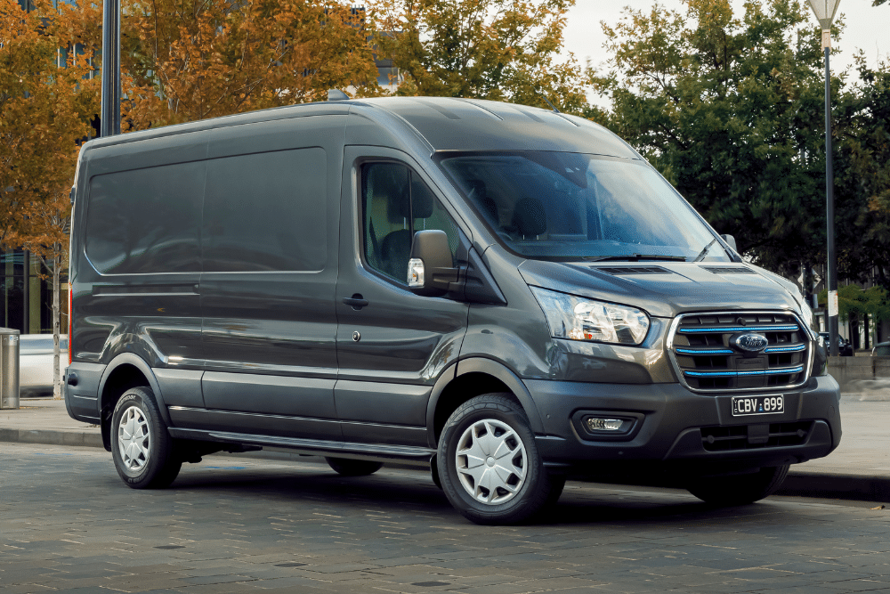 Grey Ford e-transit van.