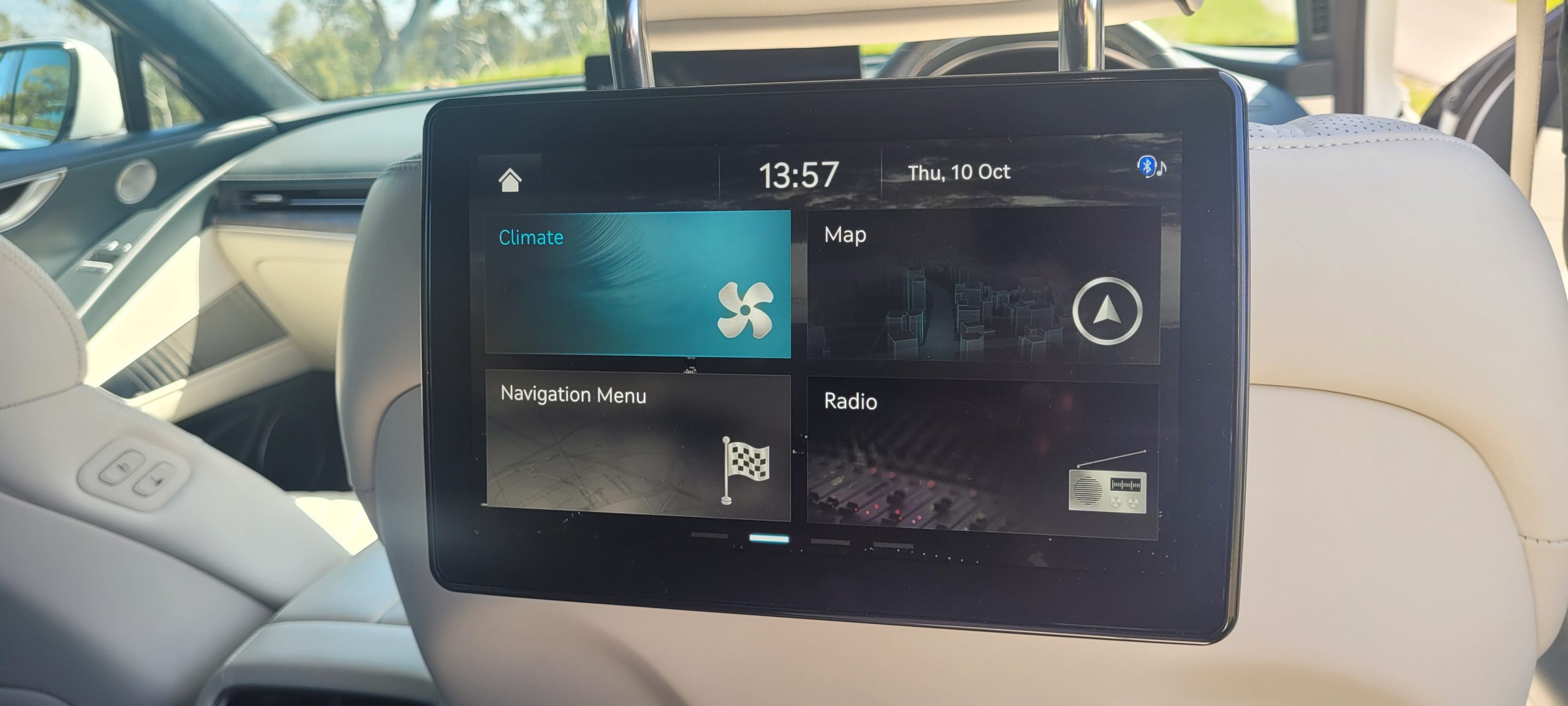 Rear back of seat touch-screen view of 2024 G80 EV