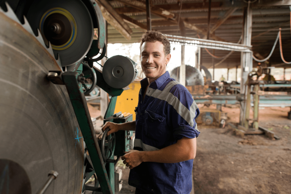 Worker with business machinery