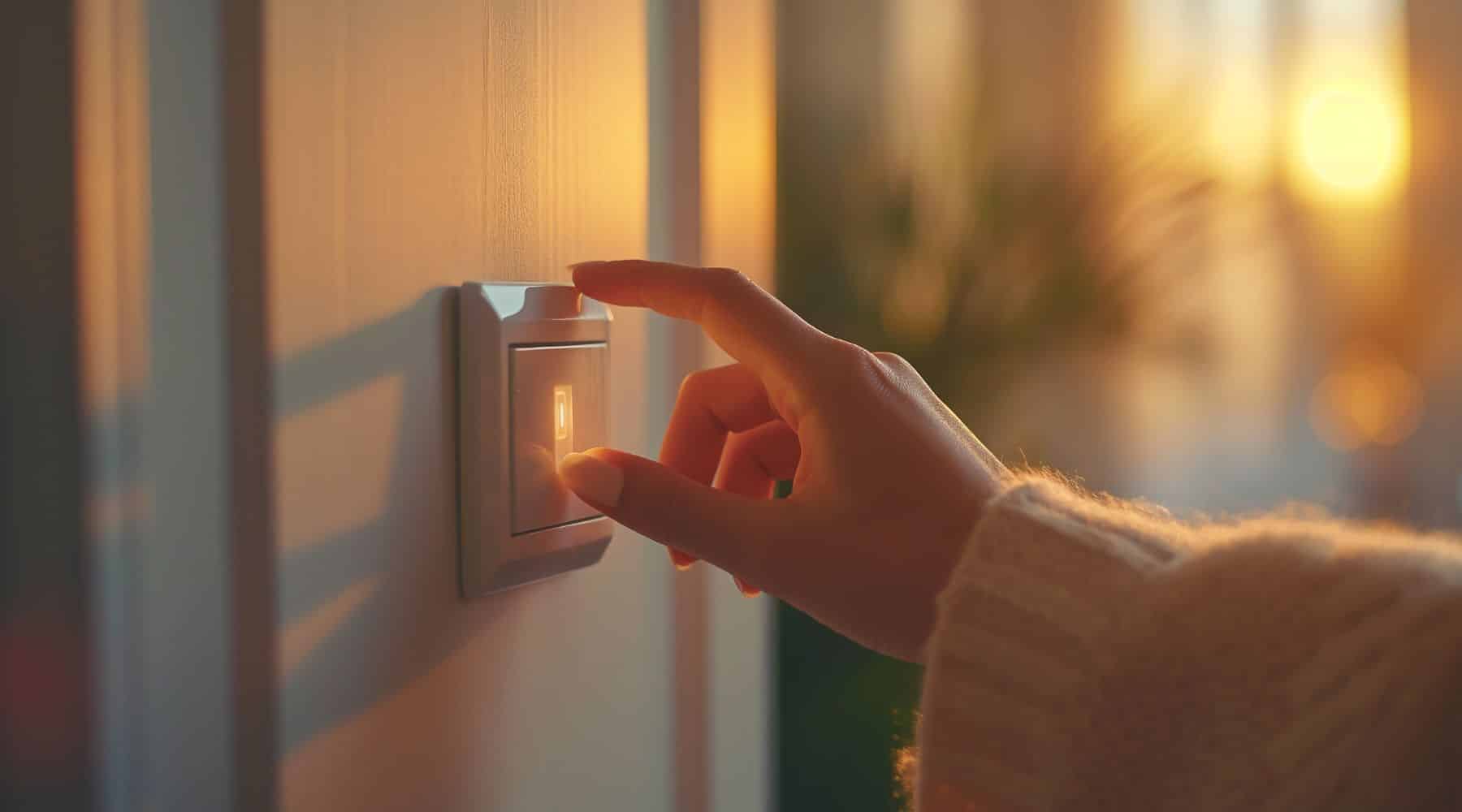 Person switching on light in home
