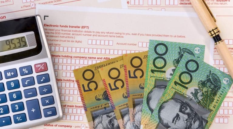 Calculator, cash and tax return