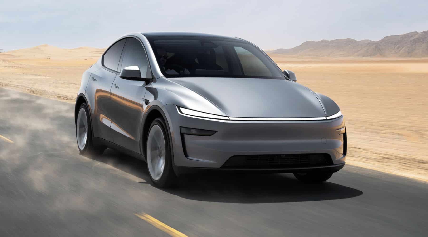 Tesla Model Y driving in the desert