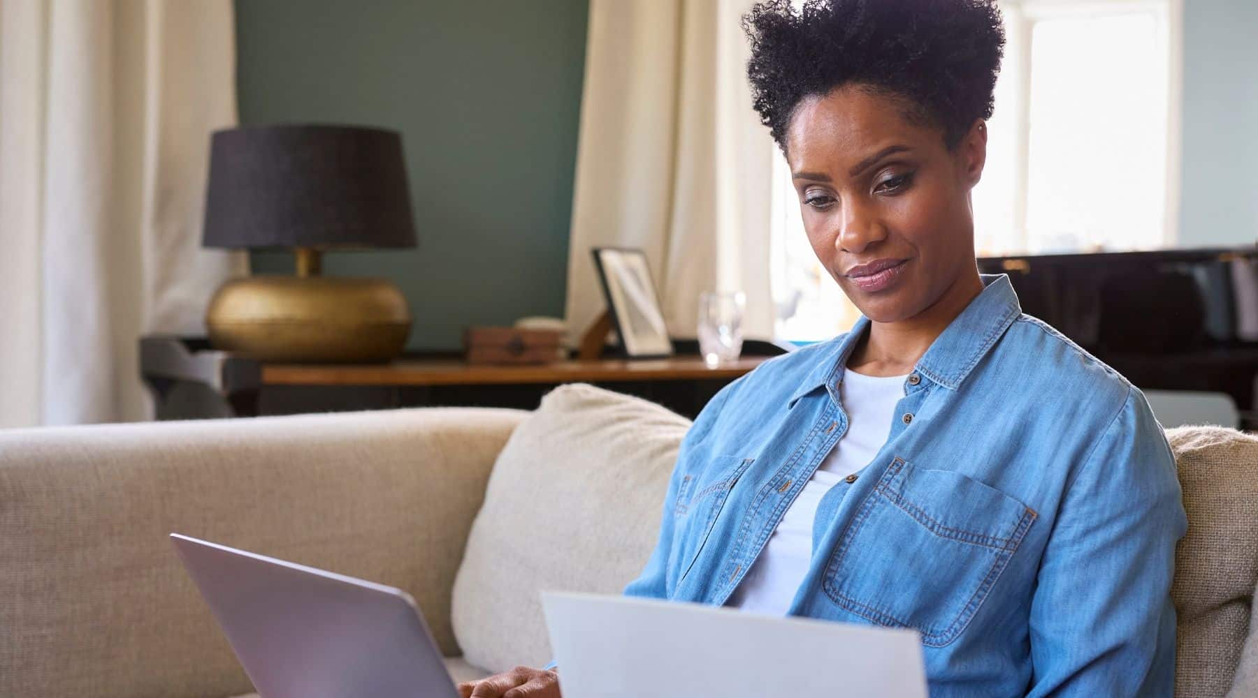 Woman looking at her bills
